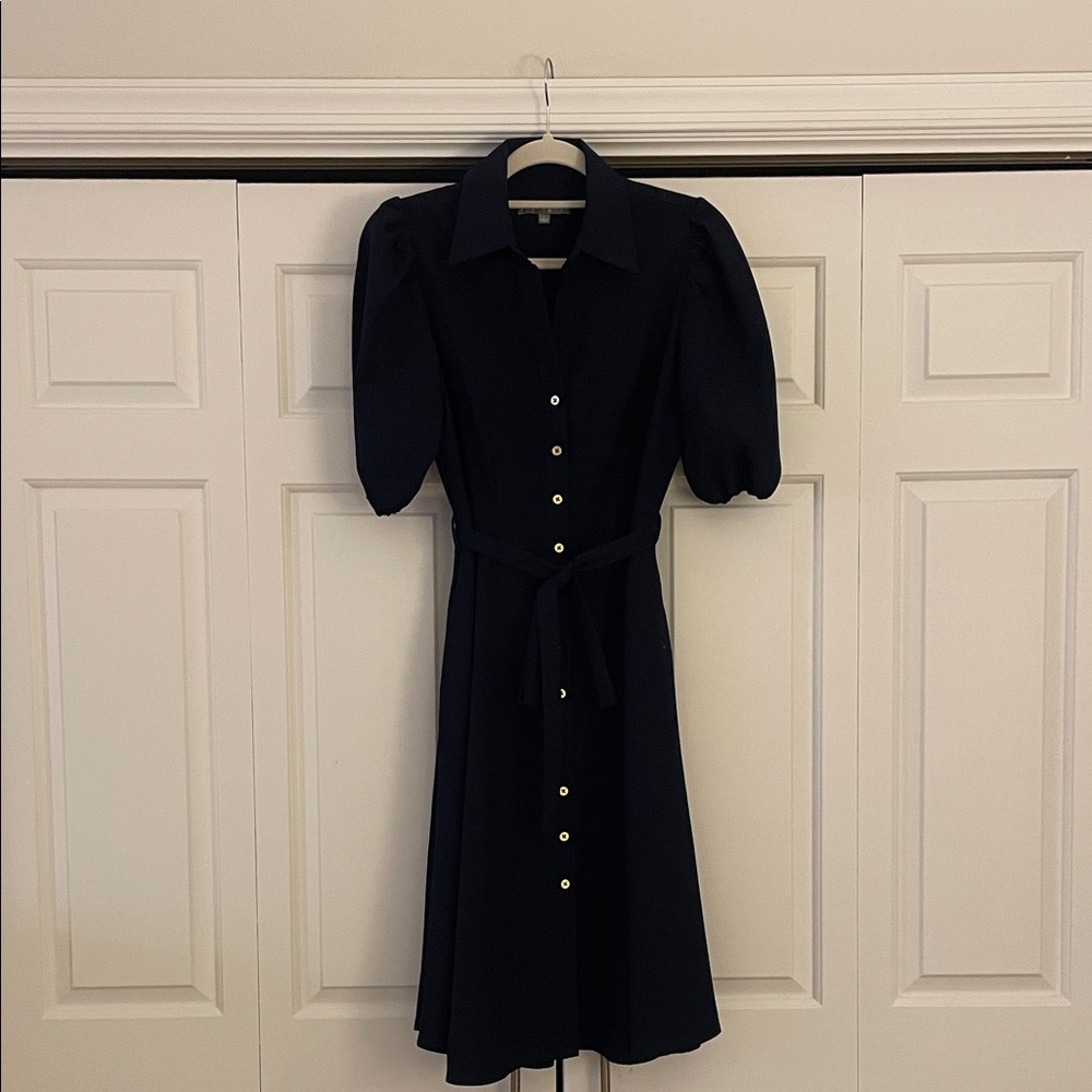 Classic Navy Blue Puff Sleeve Dress